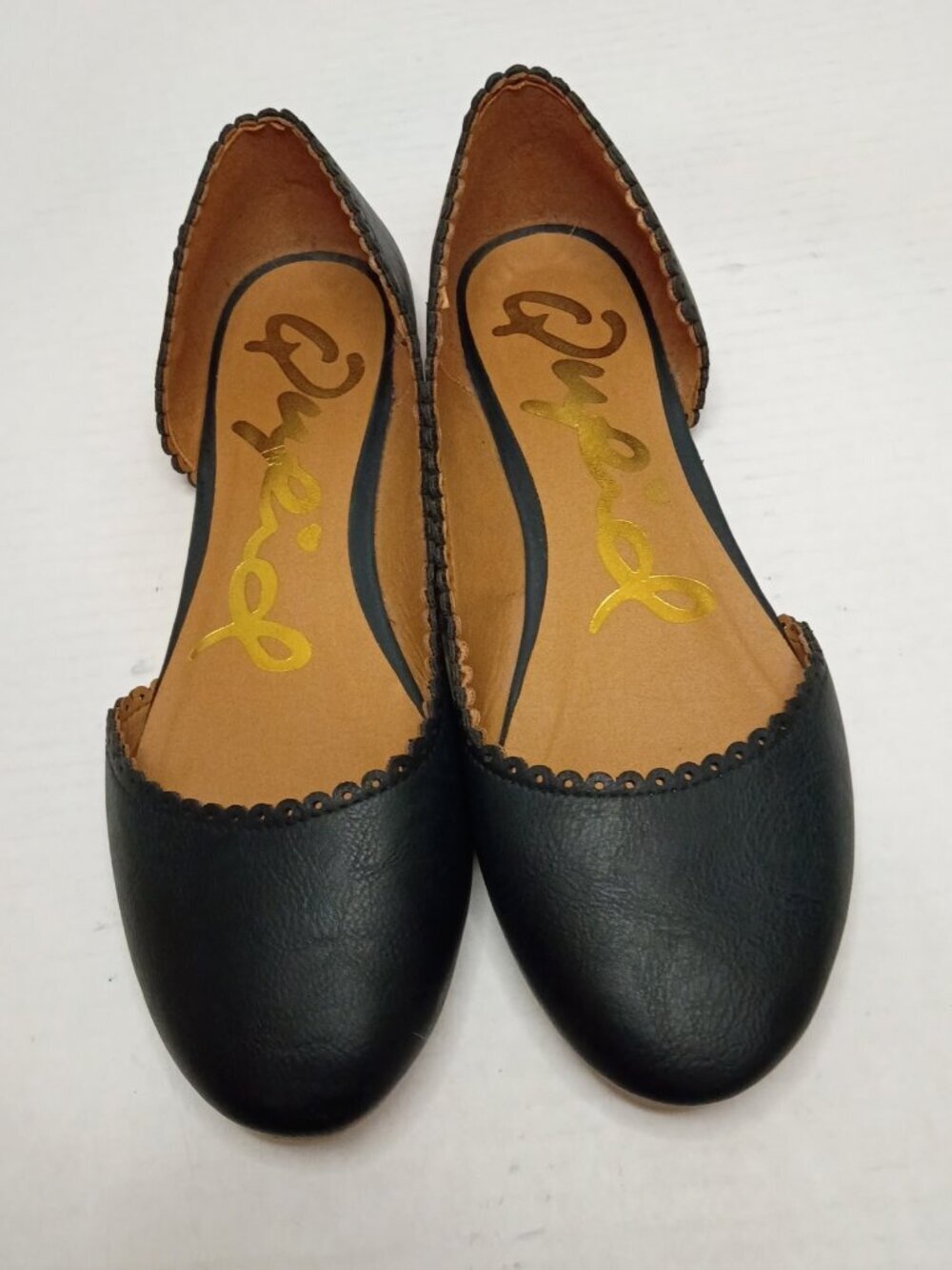 Qupid Black Scalloped D’Orsay Ballet Flats Women’s Size 8